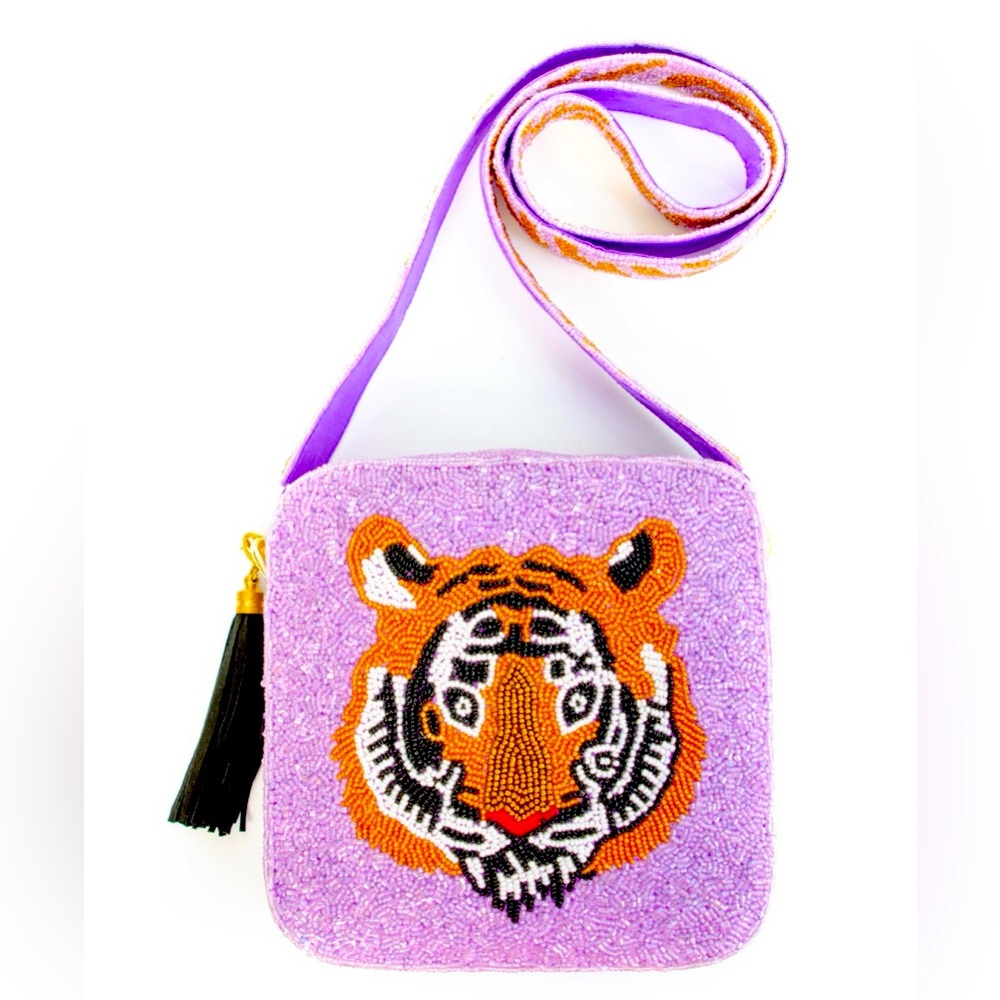 Purple beaded tiger bag! Brand new, never before used